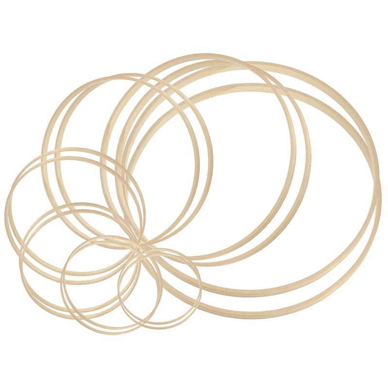 Wooden Bamboo Floral Hoop Set Macrame Hoop Rings Wreath Round Wooden Hoops for DIY Wreath Decor Dream Catcher Crafts
