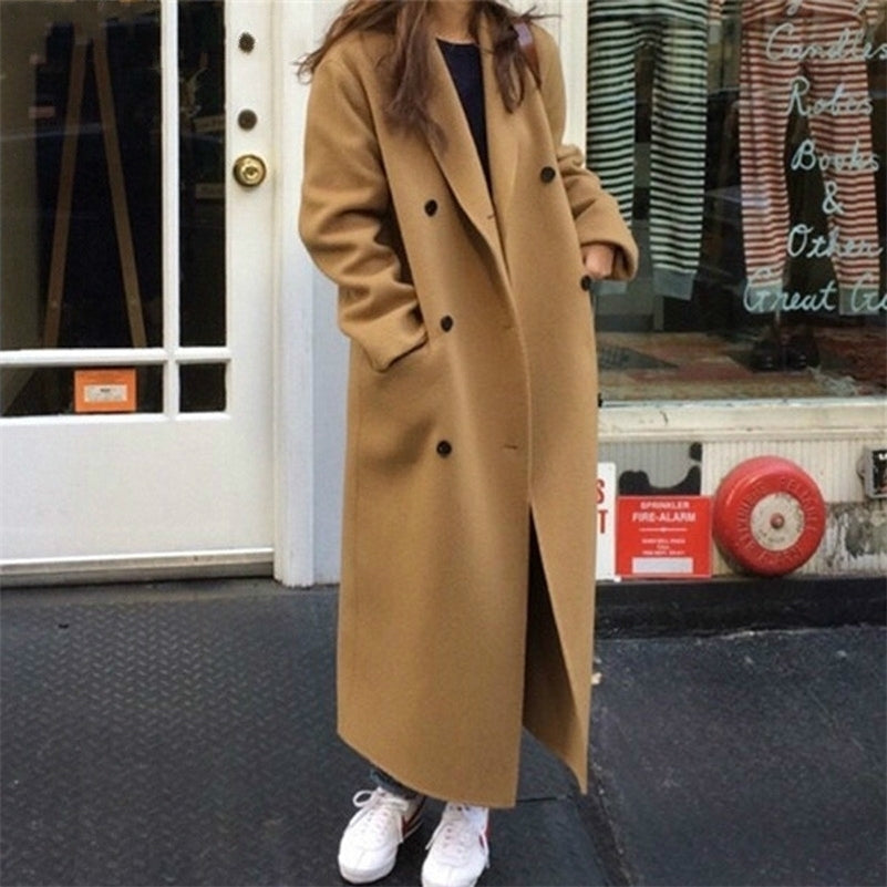 Mozuleva Retro Loose Double-breasted Women Long Overcoats Winter Warm Full Sleeve Notched Collar Female Woolen Coats Female 201216