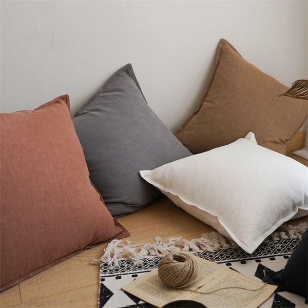 Plain Cushion Cover 45x45cm Linen Pillow Cover Ivory Dark Grey Coffee Fringed For Home decoration Bed Sofa Couch LJ201216