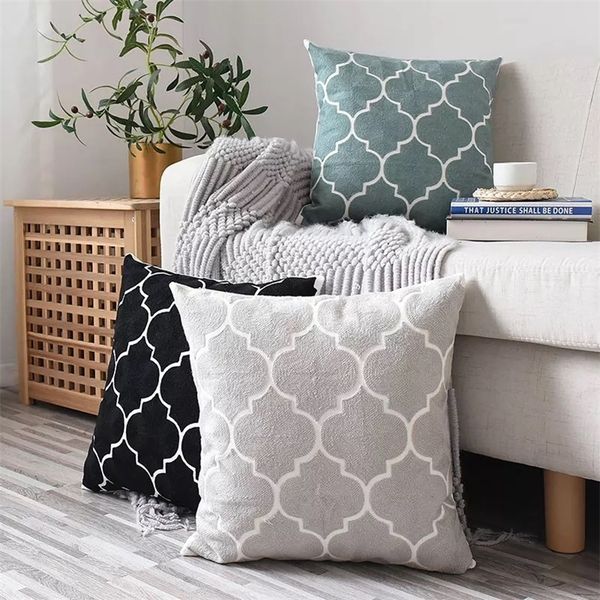 Moroccan Embroidered Cushion Cover Grey Black Blue Pillowcase Canvas Cotton Square Embroidery Pillow Cover 45x45cm Home Decor LJ201216