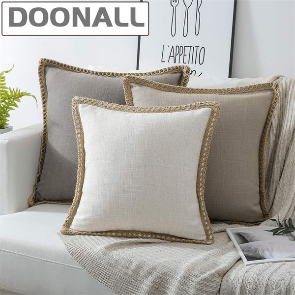 Doonall Vintage Throw Pillow Covers Burlap Linen Trimmed Tailored Decorative Cushion Cover Pillow Case for Couch Car Sofa Bed LJ201216
