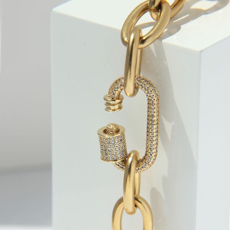 Peri&#039;sBox Gold Color Chunky Chain Carabiner Necklace Clip CZ Stone Necklaces for Women Minimalist Choker Necklaces 2020 Jewelry1