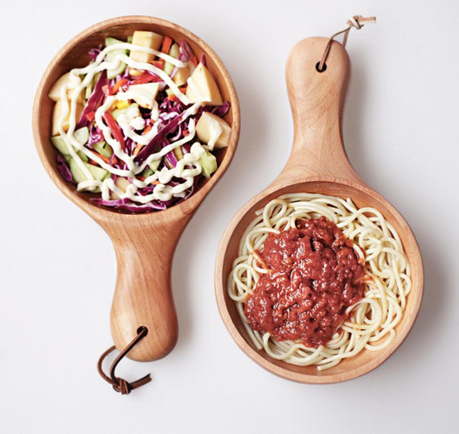 Whole wood pickle bowl long handle salad dishes beech lacquerless snack plates Hotel Western style wooden tableware