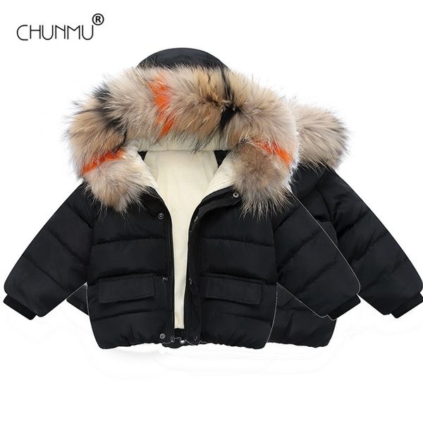 Boys Autumn Winter Coats Kids Jackets Toddler Boy Girl Fur Collar Hooded Children Warm Zipper Outerwear Baby Clothes 201216