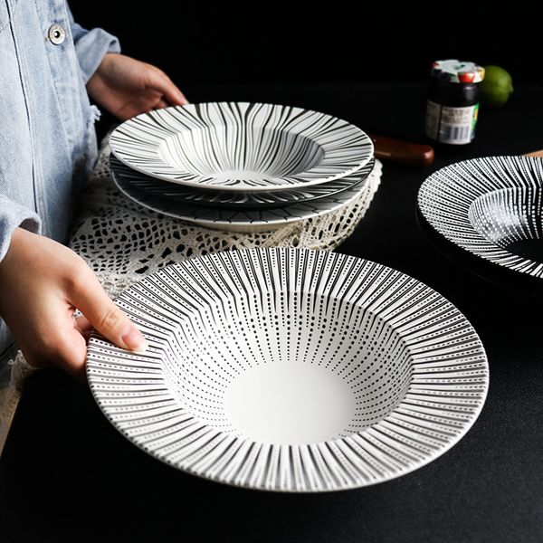Ceramic Western Deep Plate Dish Pasta Dish Restaurant Cafe Dish Saucer Soup Plate Pasta Bowl Salad Straw Hat Plate Tableware 201217