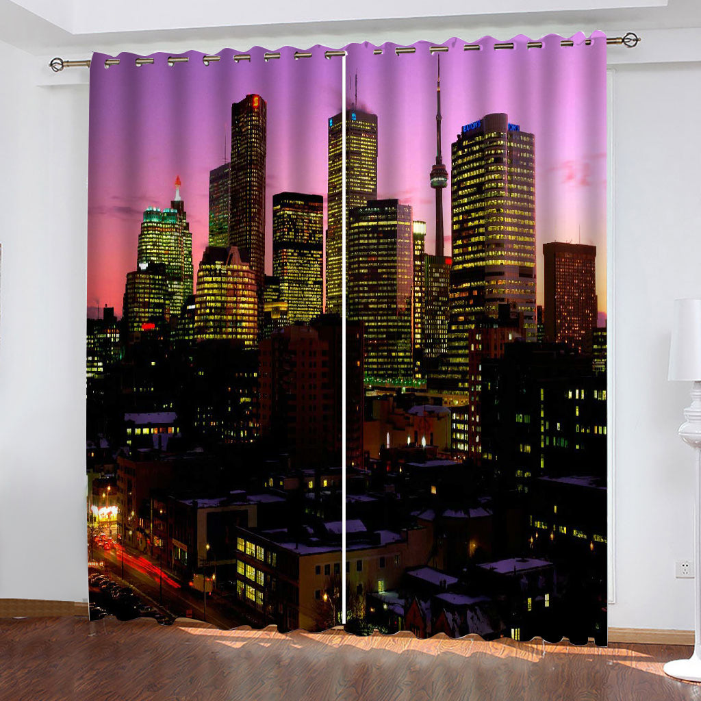 Beautiful Photo Fashion Customized 3D Curtains blue night building curtains Blackout curtain
