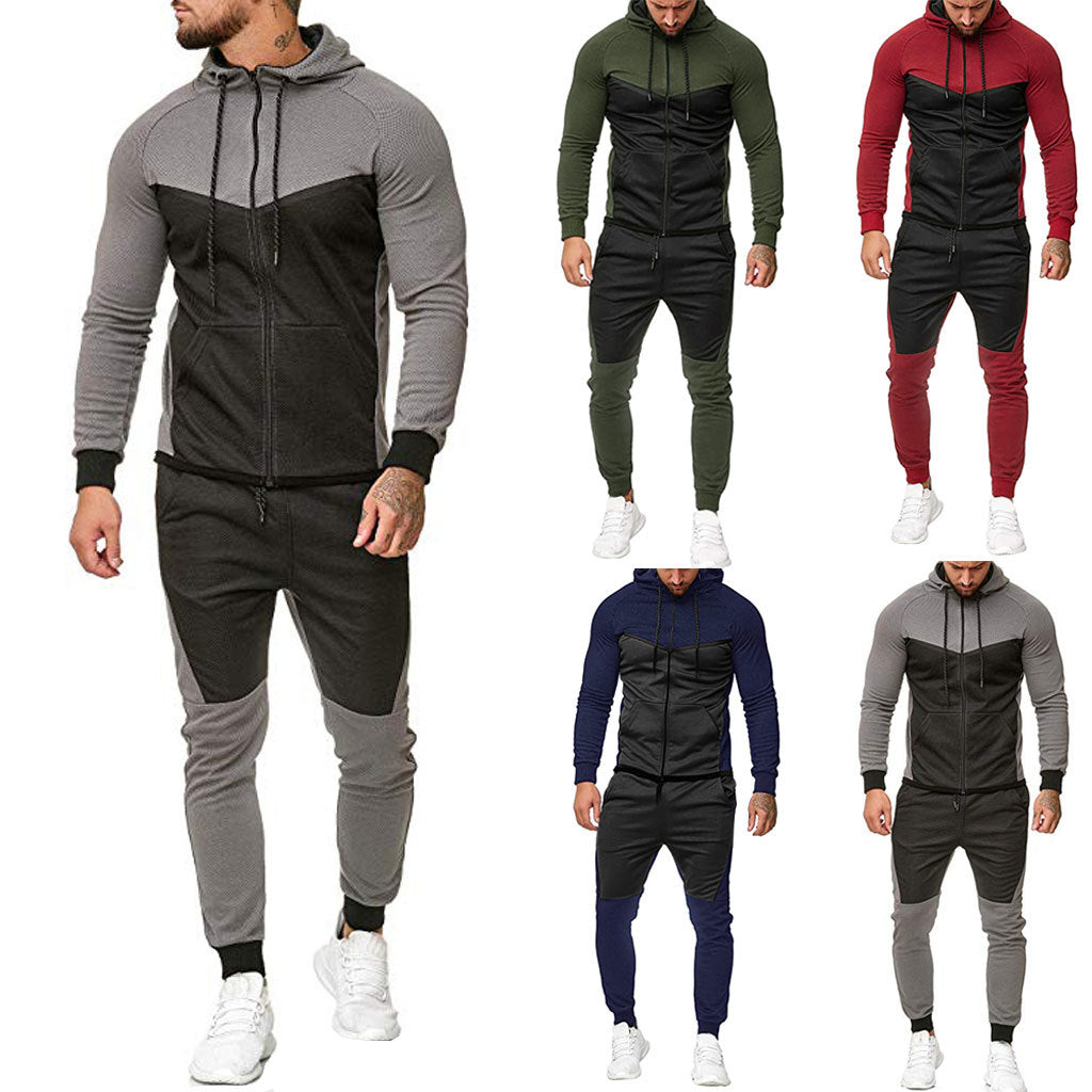 Men Sweatsuits Contrast Color Mens Tracksuits 2020FW Jacket + Joggers Running Outerwear Men&#039;s Outfits Active Sport Sets