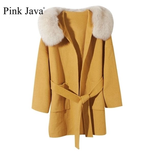pink java QC19055-1 new arrival hot sale real fox fur collar wool coat carshmere coat big size women coat fashion wholesale 201218