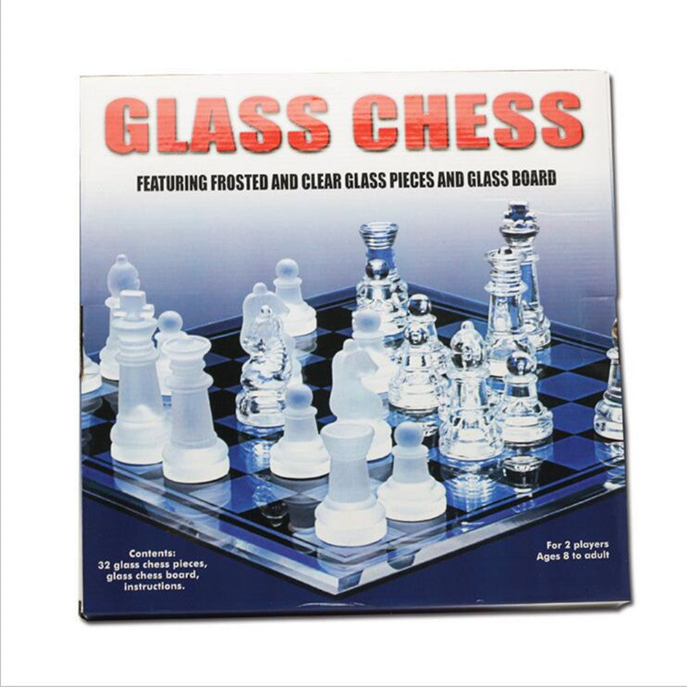 Board Game Chess Game Set Solid Glass Chess Pieces and Crystal Mirror Chess Board 10 x 10 inch For Youth Adults Gift