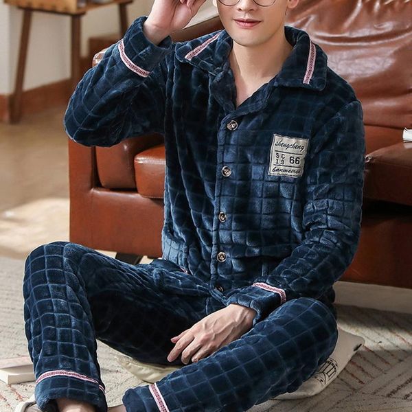 Winter Thick Warm Soft Flannel Pajamas Set Men Night Pijama Long Sleeve Pyjama Sleepwear Suit Casual Homewear 45Kg-105kg