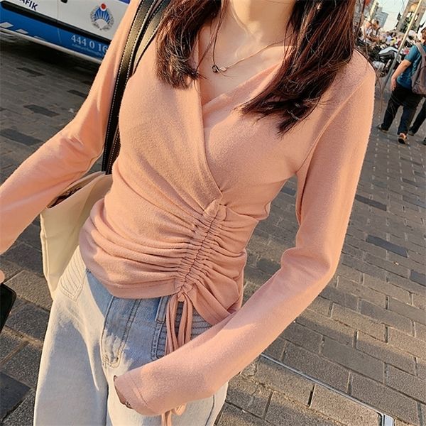 MISHOW Vintage Long Sleeve Knitting Sweater V-Neck Streetwear Slim Women Shirt MX19C5435 201223