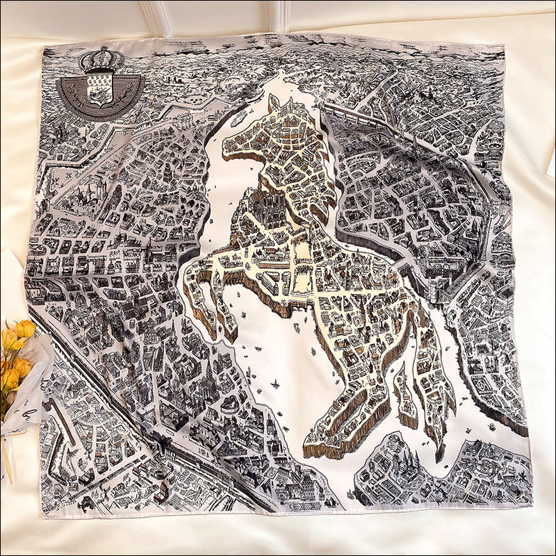 Foulard Satin Scarf Female Silk Retro Head Scarves For Ladies Hand Rolled Hem Scarf 90 Animal Foulard Luxe