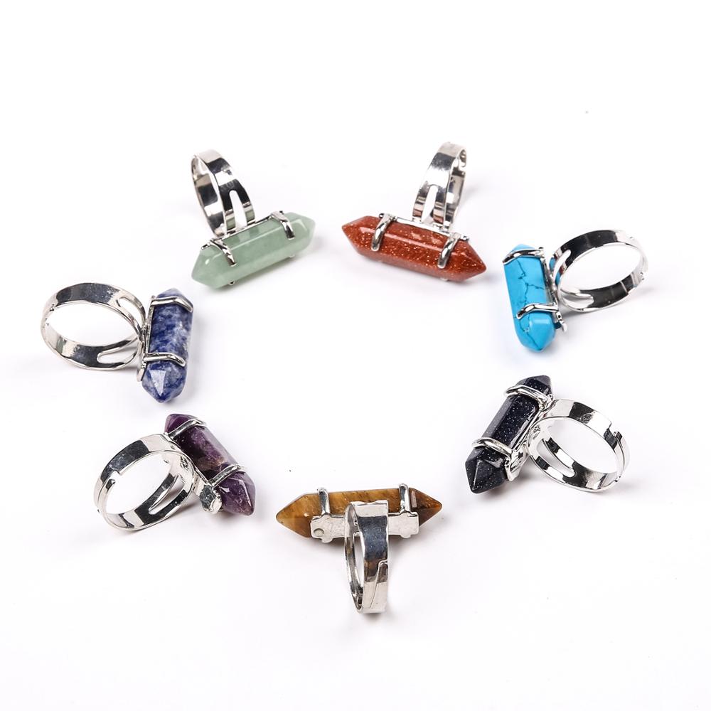 2020 Reiki Charms Healing Natural Stone Hexagonal Rings for Women Men Finger Ring Purple Pink Quartz Tiger Eye Wedding Jewellery