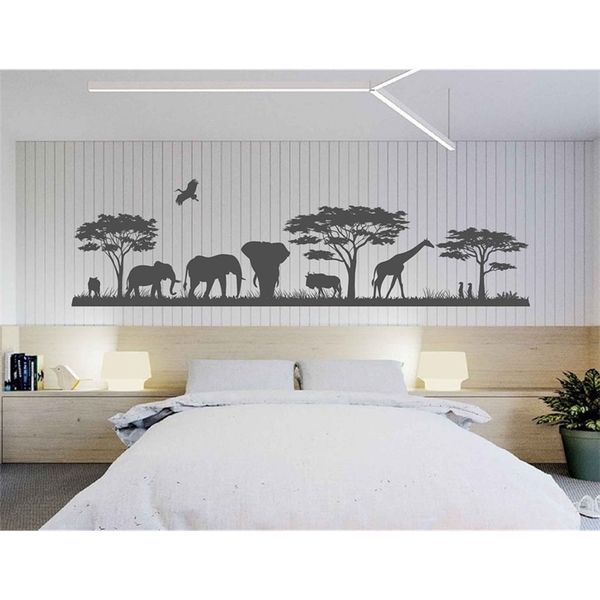 Wild Animals Landscape Vinyl Wall Decal Safari Bedroom Decor African Animals Wall Decal Africa Nature Sunset Wall Decor 3115 201202