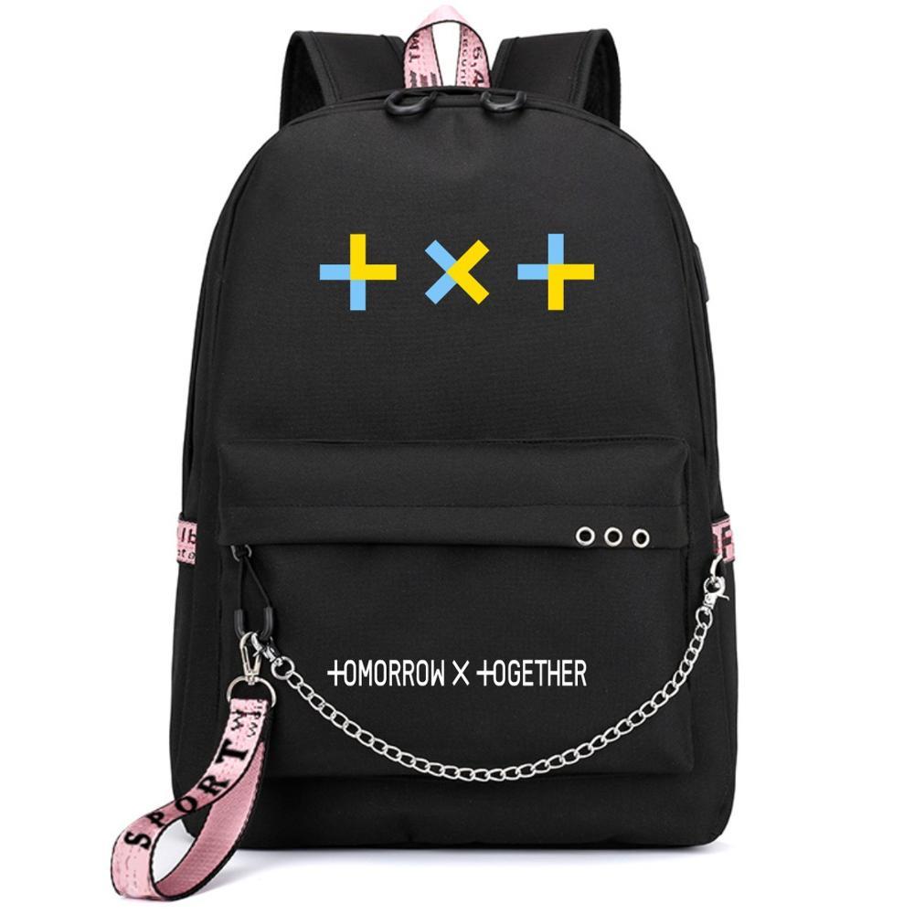 Kpop Korean Tomorrow X Together TXT Printing Women Backpack USB Charge Laptop Backpack Canvas Pink School Bags Travel Bagpack
