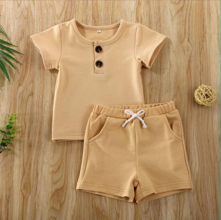 Newborns Clothings Sets Baby Girls Boys Clothes Ribbed Cotton Casual Short Sleeve Tops T-shirt+Shorts Toddler Infant Fashion Summer Outfit Set zyy58