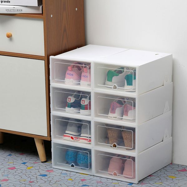 6pc L size shoe storage box Drawer Stackable Simple Style Clear Plastic Shoe Box Home Storage Boxes Office Organiser Drawer LJ200812