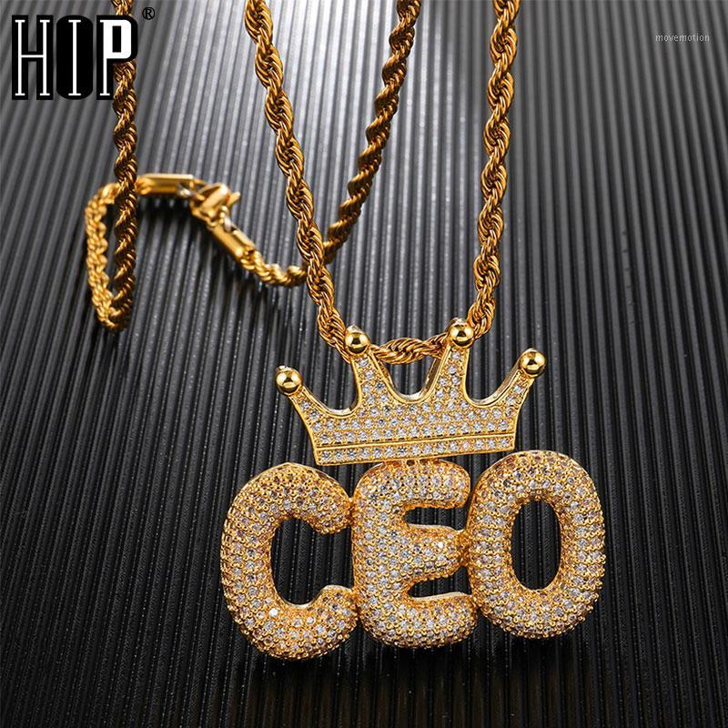 Hip Hop Iced Out Crown Bubble Letters Custom Name Cubic Zircon Chain Pendants & Necklaces For Men Jewelry1