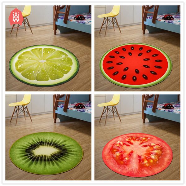 Round Carpet Fruit 3D Print Soft Carpets Anti-slip Rugs Computer Chair Mat Kiwi Watermelon Floor Mat for Kids Room Home Decor 201212