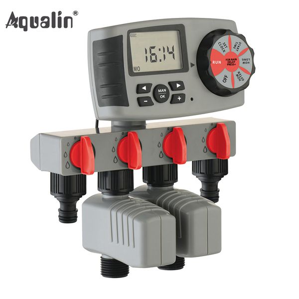 Aqualin Automatic 4-Zone Irrigation System Watering Timer Garden Water Timer Controller System with 2 Solenoid Valve #10204 Y200106