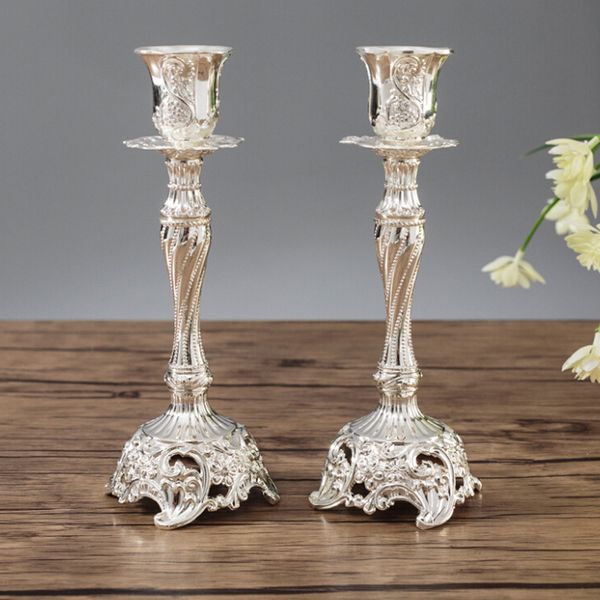 2PCS-pair Gold-Silver Europe Metal Candle Stand God Candlesticks Metal Antiques Table Home Decoration Candle Holders Y200109