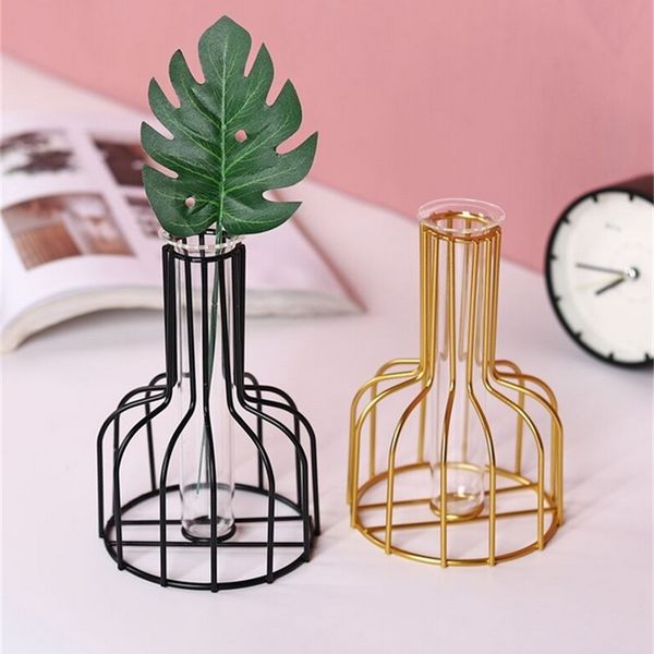 Home Decor Art Iron Flowers Vase Metal Plant Holder Modern Solid Nordic Styles Iron Vase Home Art Garden Decor LJ201210