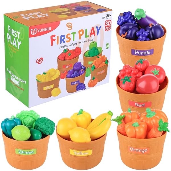 New 30Pcs Children Pretend Play Fruits And Vegetables Playset Pre-School Learning Educational Toys Creative Cognition For Kids LJ201211