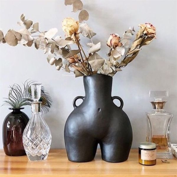 Nordic Style Resin Mannequin Vase Creative Living Room Bedroom Flower Arrangement Flower Pot Home Decor Art Statue A1815 LJ201209