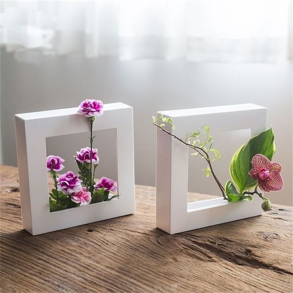 Photo frame flower pot living room wall hanging desktop Japanese ikebana plastic flower arrangement tools LJ201209