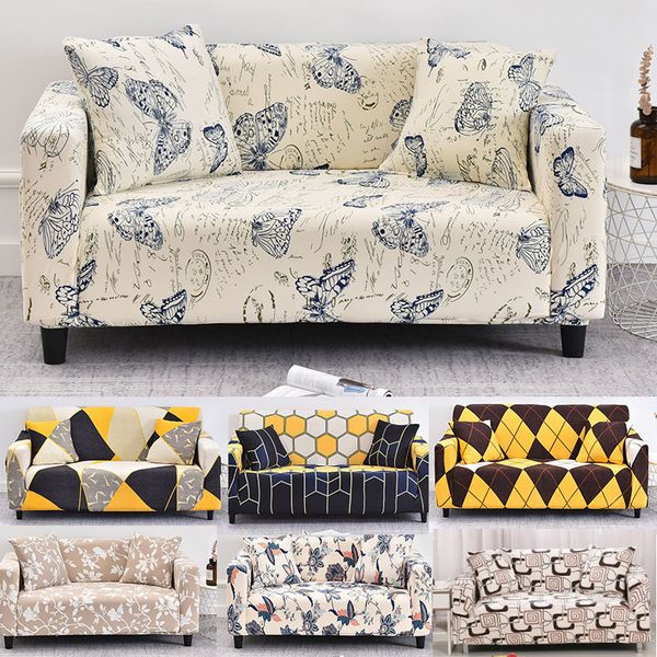 Pretty Butterfly Floral Elastic Couch Cover Slipcovers Geometric Style Corner Sofa Covers for Living Room Protect Furniture Sofa LJ201216