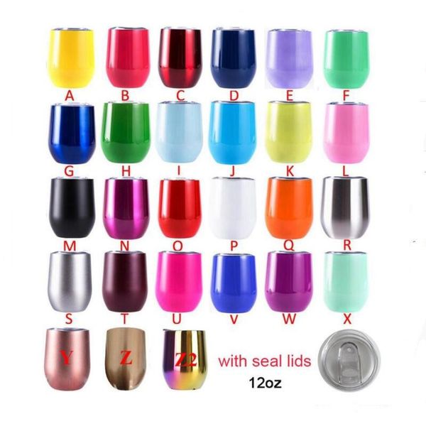 Wholesale 12oz Wine Tumbler With Seal Lid Stainless Steel Wine Glass 2 layers Vacuum Insulated Egg Cup Wedding Party Gifts LJ201218