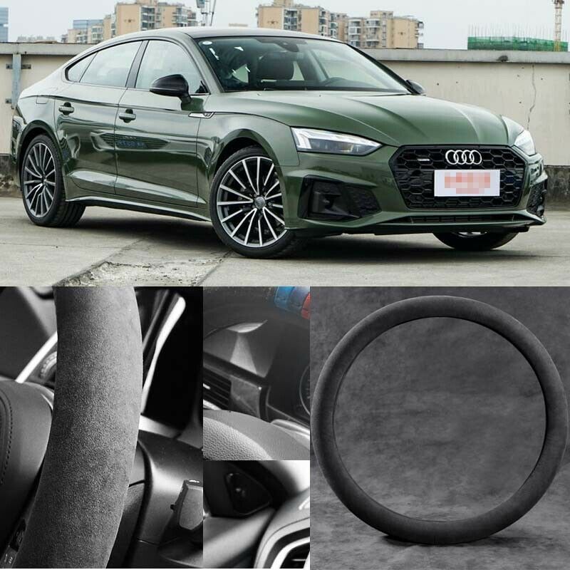 For Audi A5 Circular Black Alcantara Suede Car Steering Wheel Cover Interior