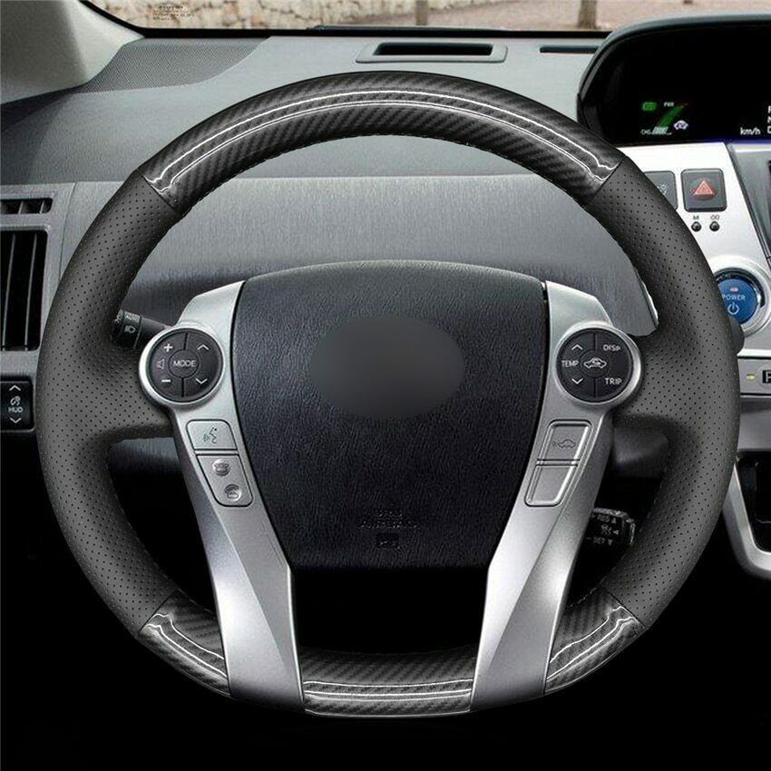 Black PU Carbon Fiber Car Steering Wheel Cover for Toyota Prius 30 Prius V 2011-