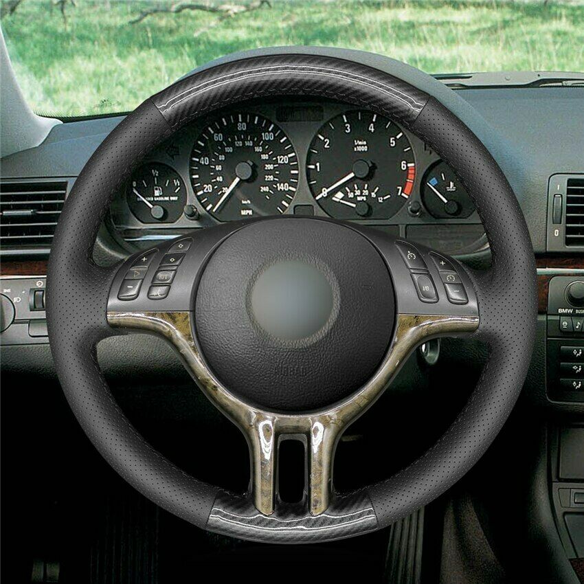 Black PU Carbon Fiber Leather Steering Wheel Cover for BMW E46 318i 325i E39