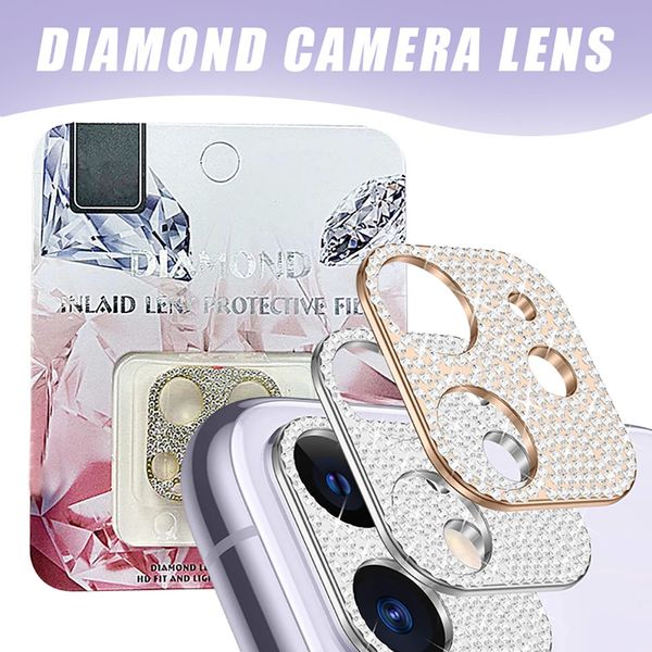 For Iphone 13 12 11 Pro Max Camera Lens Protector Tempered Glass Full Curved Diamond Metal Glitter Camera Cover Bling With-Without Box Gold