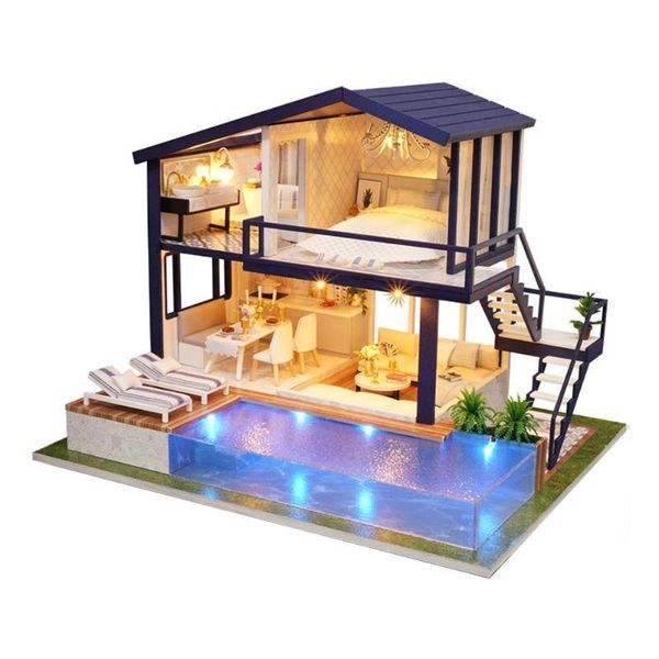 New Girl DIY 3D Wooden Mini Dollhouse Time Apartment Doll House Furniture Educational Toys Furniture For children Love Gift T200116