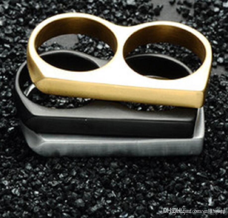 Stainless Steel Finger Buckle Double-Finger Brass Steel Ring Hip-Hop Glossy Knuckles Ring Gold Ring Escape Gadget4524