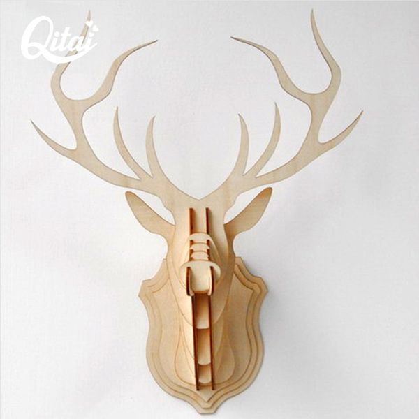 QITAI Wooden STAG deer head Christmas 2mm Plywood nature wood DIY Scrapbooking crafts home decoration accessories LJ200904