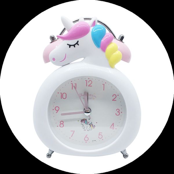 Kids Cute Cartoon Unicorn Alarm Clock Students Bell Alarm Clock Child Christmas Gifts Desk Table Clock Night Light Needle Clocks LJ200827