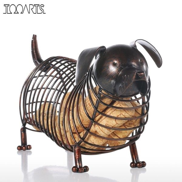 Tooarts Metal Animal Figurines Dachshund Wine Cork Container Modern Artificial Iron Craft Home Decoration Accessories Gift LJ200904
