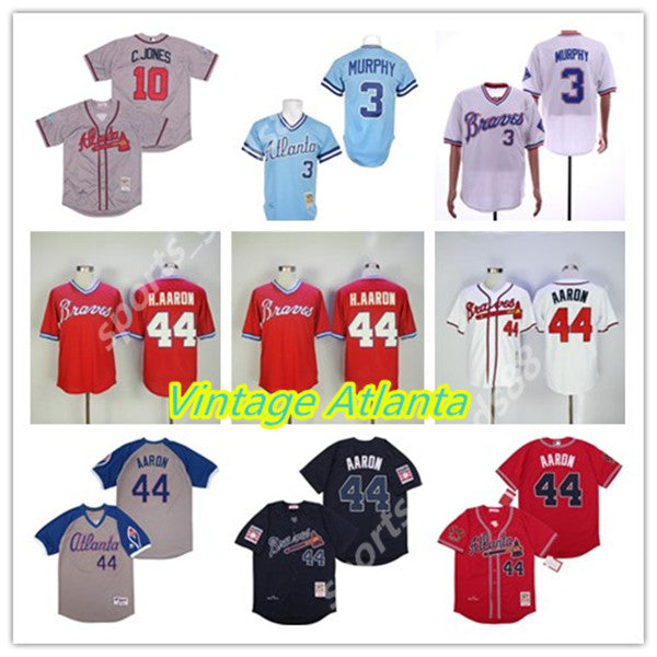 NEW Vintage Atlanta 44 Hank Aaron H.Aaron 3 Dale Murphy 10 Chipper Jones 1957 1963 1973 1974 1982&#039;s Baseball Jersey 02