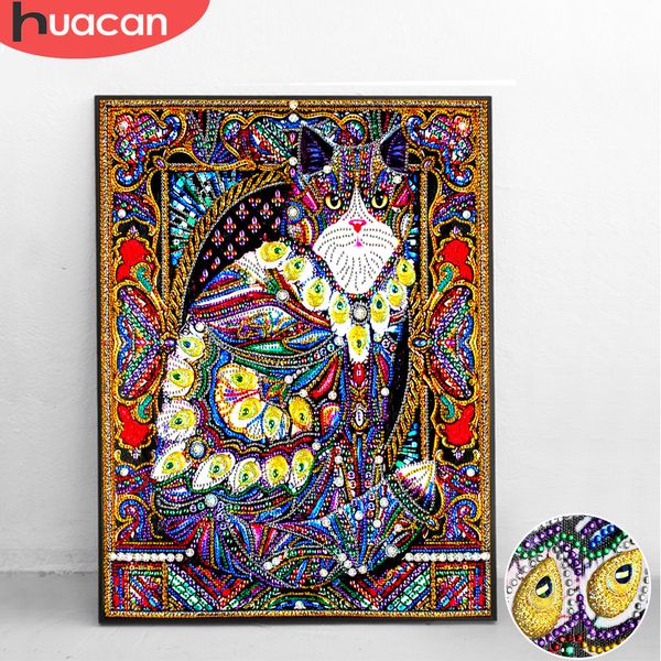 Huacan Special Shaped Diamond Painting Cat Animal Diy Diamond Embroidery Home Decor Partial Round Drill Diamond Mosaic 40x50cm 201202