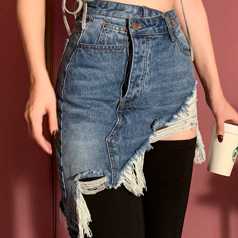 2021 New Recommended Fashion-style Denim Skirt Above the Knee High Waist Women&#039;s Jagged Skirts AIZN