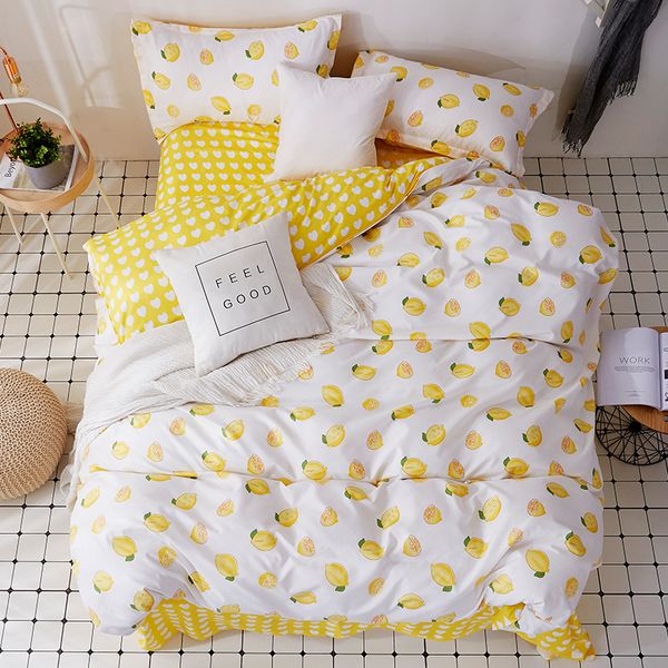 Yellow Lemon Prints Bedding Set 3-4pcs Kids-adult Bed Linen Duvet Cover Bed Sheet Pillowcase fruit quilt cover sets Bedroom 201127