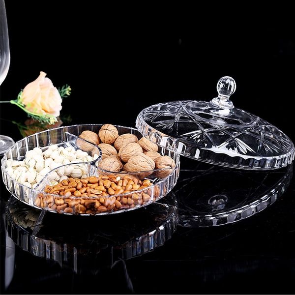 RSCHEF plate fruit basin dry candy dish sugar nuts peanut Acrylic food plate Non-slip transparent storage can box with Cover LJ200812