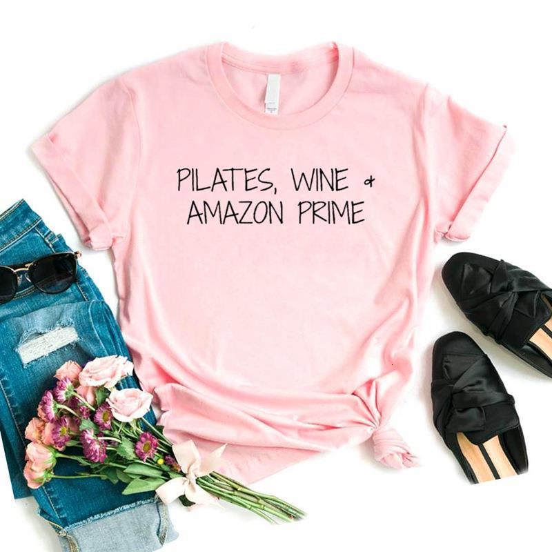 Women T Shirt Pilates Wine Letters Print Womens Short Sleeve O Neck Loose T-shirt Ladies Causal Tee Clothes