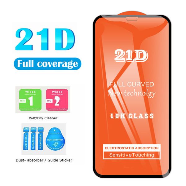 21D Screen Protector Tempered Glass For iPhone 14 13 Pro Max 11 Pro 10H Glass Sensitive Touching Cover Edge Fit For Samsung A21s A71 Huawei