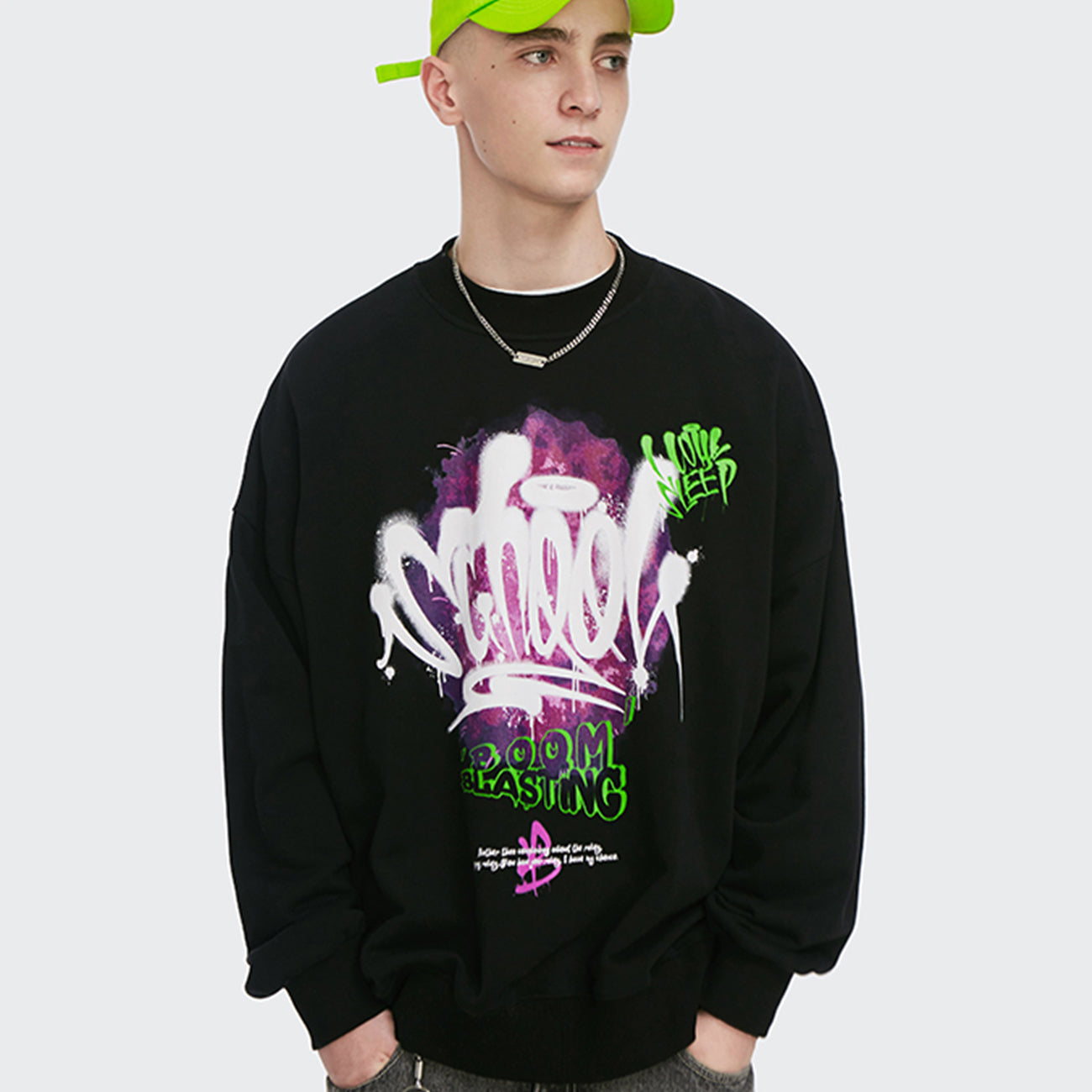 2021 New Harajuku Swatshirt Spray Paint Graffti Hip Hop Streetwear Hoodie Mens Autumn Winter Pullover Men Cotton Loose Black Gmyt