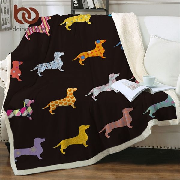 BeddingOutlet Dachshund Sherpa Fleece Blanket Cartoon Colorful Plush Throw Blanket for Kid Adult Dog Puppy Thin Quilt Drop Ship 201112