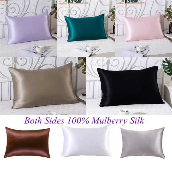 100% Both Sides Nature Mulberry Silk Pillowcase Zipper Pillowcases Standard Queen King Pillow case New Multicolor Pillow Covers Y200104